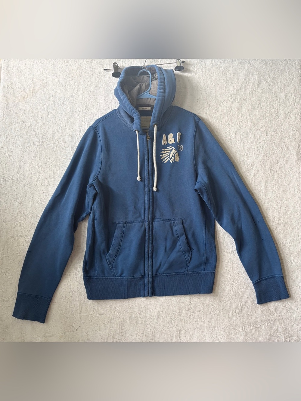 VTG Y2K Men’s Abercrombie & Fitch Distressed Full Zip Hoodie Size XXL Blue